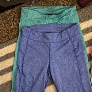 Blue and Green Athletic Legging Capris